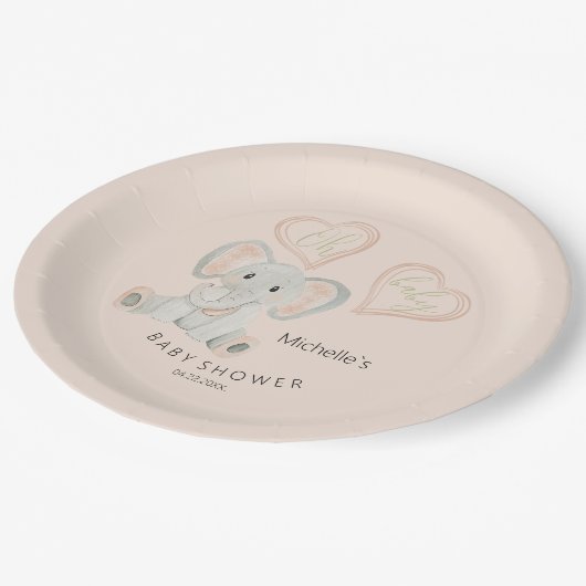 Illustration der niedlichen Frühlingslephant Pappteller (Schrägansicht)