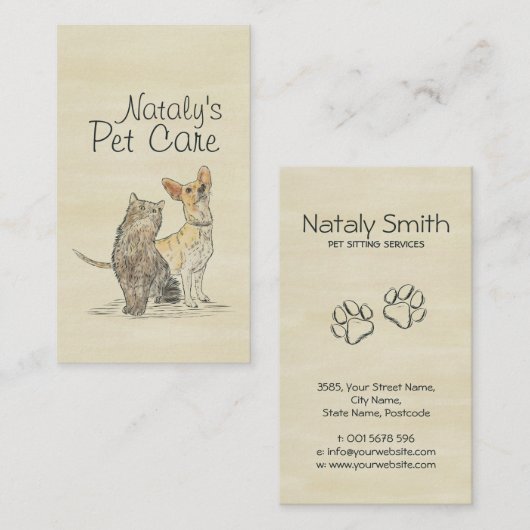 Illustration der niedlichen Katze- und Hundefälle Visitenkarte (Vorne/Hinten)