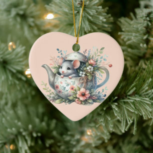 Illustration der niedlichen Maus im Blumentepot Keramik Ornament