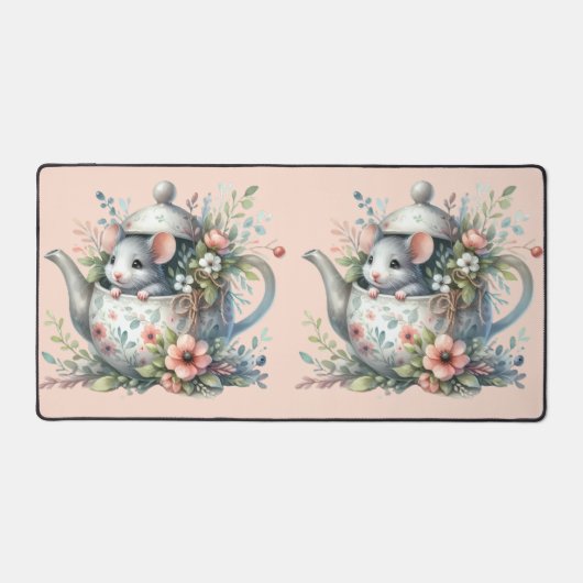 Illustration der niedlichen Maus im Blumentepot Schreibtischunterlage (Vorderseite)