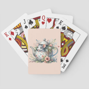 Illustration der niedlichen Maus im Blumentepot Spielkarten
