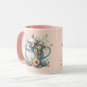 Illustration der niedlichen Maus im Blumentepot Tasse (Vorderseite Links)