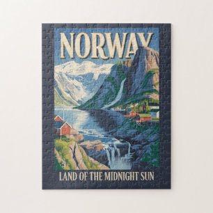 Illustration der norwegischen Landschaft, Reisekun Puzzle