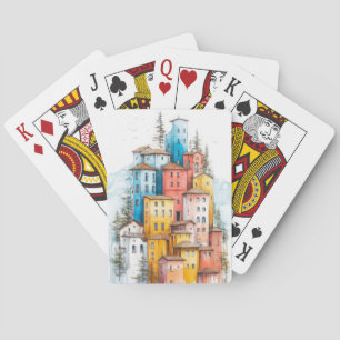 Illustration der Pastelfarbe Zeichnend Dorfhäuser Spielkarten