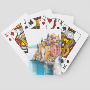 Illustration der Pastelfarbe Zeichnend Dorfhäuser Spielkarten