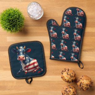 Illustration der patriotischen amerikanischen Flag Ofenhandschuh & Topflappen-Set