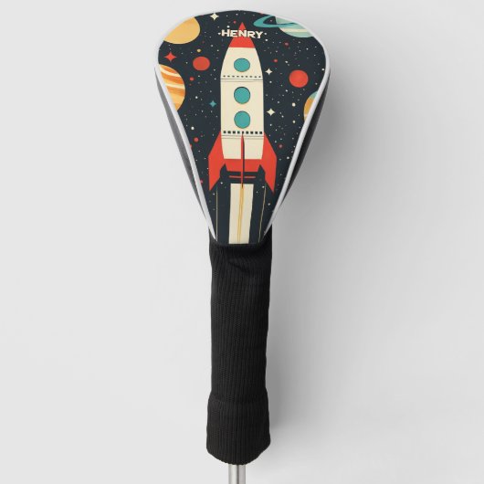 Illustration der Retro Space Rocket Golf Headcover (Vorderseite)