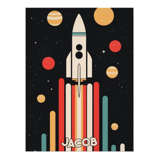 Illustration der Retro Space Rocket Poster (Vorderseite)