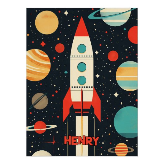 Illustration der Retro Space Rocket Poster (Vorderseite)
