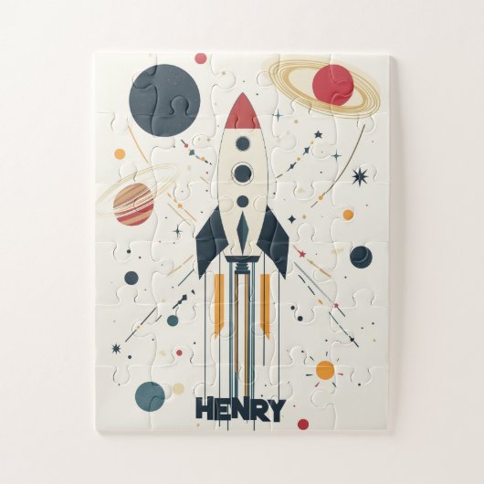 Illustration der Retro Space Rocket Puzzle (Vertikal)