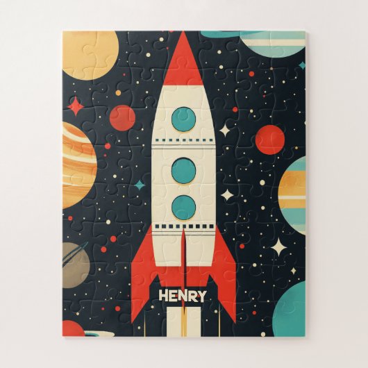 Illustration der Retro Space Rocket Puzzle (Vertikal)