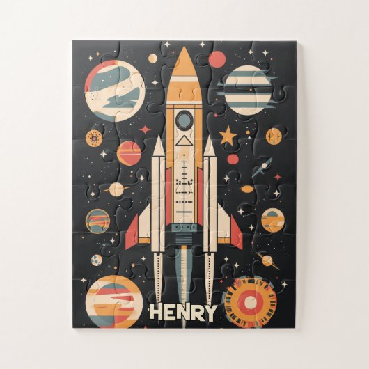 Illustration der Retro Space Rocket Puzzle (Vertikal)