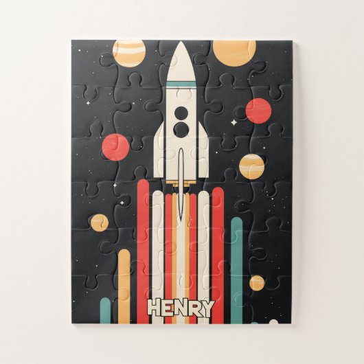 Illustration der Retro Space Rocket Puzzle (Vertikal)