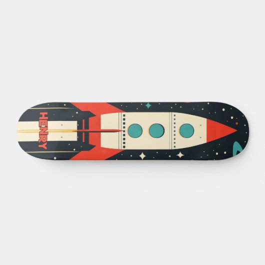 Illustration der Retro Space Rocket Skateboard (Horizontal)