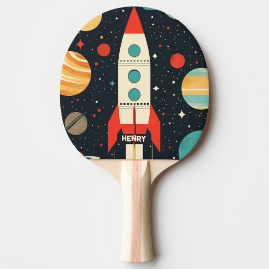 Illustration der Retro Space Rocket Tischtennis Schläger (Vorderseite)
