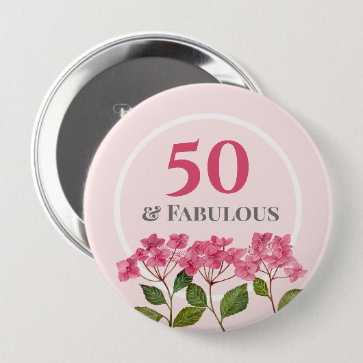 Illustration der rosa Hortensien-Lacecaps zum 50. Button (Vorne & Hinten)