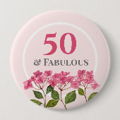 Illustration der rosa Hortensien-Lacecaps zum 50. Button (Vorderseite)