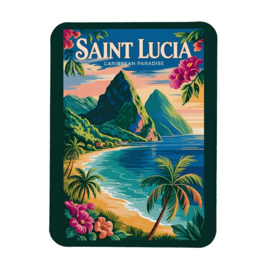 Illustration der Saint Lucia Pitons Reise Kunst Vi Magnet (Vertikal)