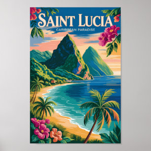 Illustration der Saint Lucia Pitons Reise Kunst Vi Poster