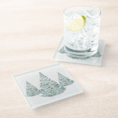 Illustration der schneebedeckten Spruce-Bäume Glasuntersetzer (Schrägansicht)