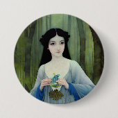 Illustration der schönen Frau im Wald Button (Vorderseite)