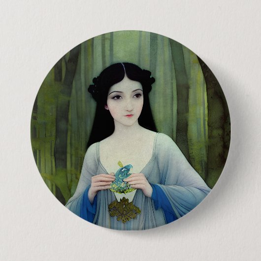 Illustration der schönen Frau im Wald Button (Vorderseite)