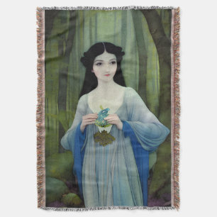 Illustration der schönen Frau im Wald Decke