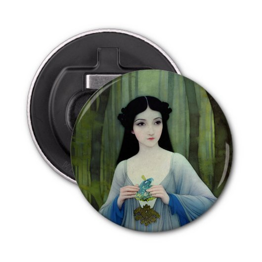 Illustration der schönen Frau im Wald Flaschenöffner (Vorderseite)