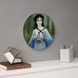 Illustration der schönen Frau im Wald Große Wanduhr