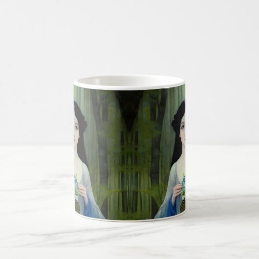 Illustration der schönen Frau im Wald Kaffeetasse (Mittel)