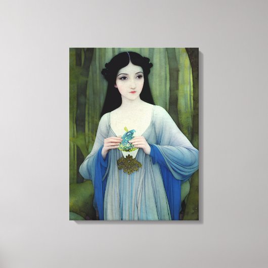 Illustration der schönen Frau im Wald Leinwanddruck (Vorderseite)