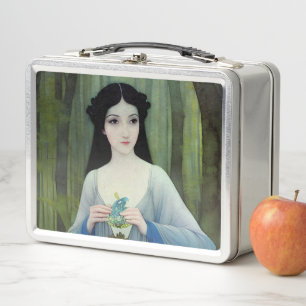 Illustration der schönen Frau im Wald Metall Brotdose
