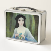 Illustration der schönen Frau im Wald Metall Brotdose (Vorderseite)