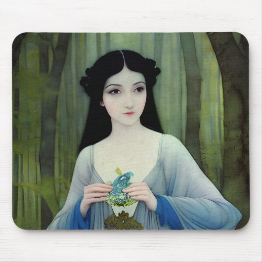 Illustration der schönen Frau im Wald Mousepad (Vorne)