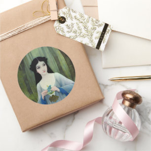 Illustration der schönen Frau im Wald Runder Aufkleber