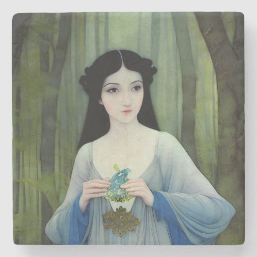 Illustration der schönen Frau im Wald Steinuntersetzer (Vorderseite)