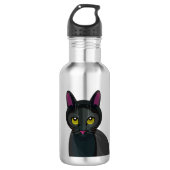 Illustration der schwarzen Katze Edelstahlflasche (Vorderseite)