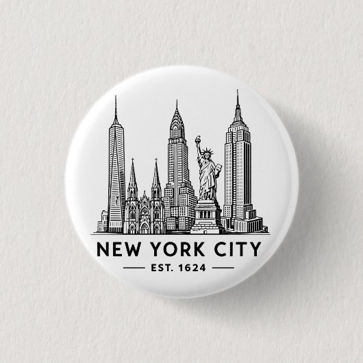 Illustration der Skyline von NYC mit der Freiheits Button (Vorderseite)