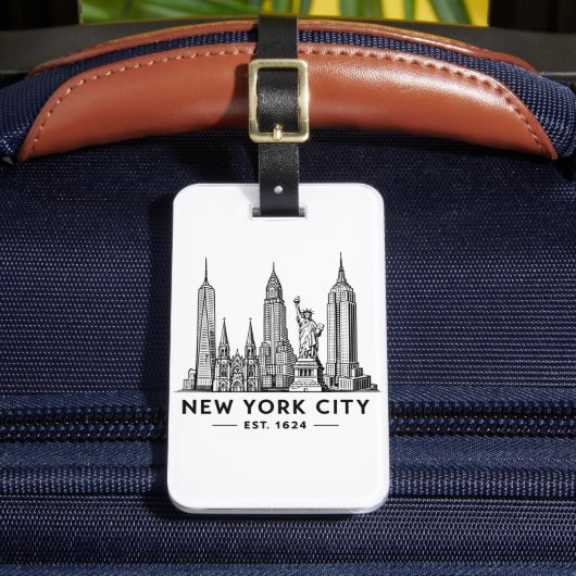 Illustration der Skyline von NYC mit der Freiheits Gepäckanhänger (Vorderseite Insitu 2)