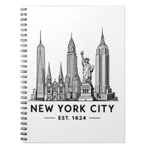 Illustration der Skyline von NYC mit der Freiheits Notizblock