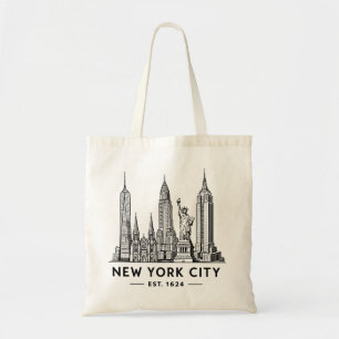 Illustration der Skyline von NYC mit der Freiheits Tragetasche