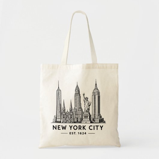 Illustration der Skyline von NYC mit der Freiheits Tragetasche (Vorne)