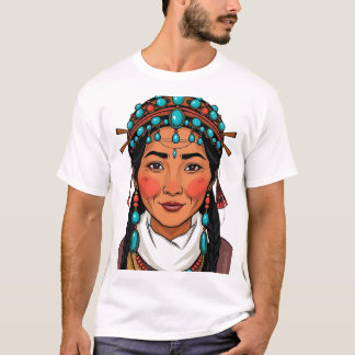 Illustration der tibetischen Frau im Gesicht T-Shirt