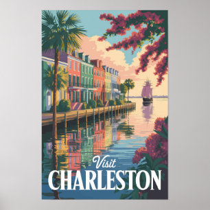 Illustration der Uferpromenade von Charleston Sout Poster