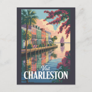Illustration der Uferpromenade von Charleston Sout Postkarte