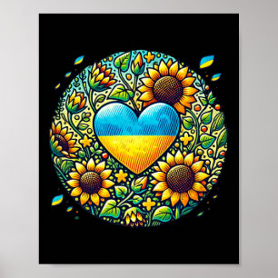 Illustration der Ukraine-Flagge und Sonnenblumen Poster