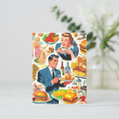 Illustration der Vintagen 50er-Jahre-Food-Comic Postkarte (Stehend Vorderseite)