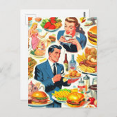Illustration der Vintagen 50er-Jahre-Food-Comic Postkarte (Vorne/Hinten)