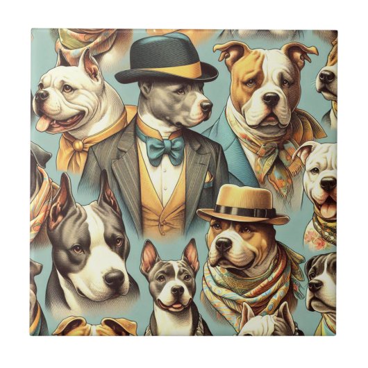 Illustration der Vintagen amerikanischen Pit Bull  Fliese (Vorderseite)