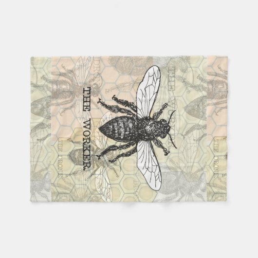 Illustration der Vintagen Arbeiterbiene Fleecedecke (Vorderseite (Horizontal))